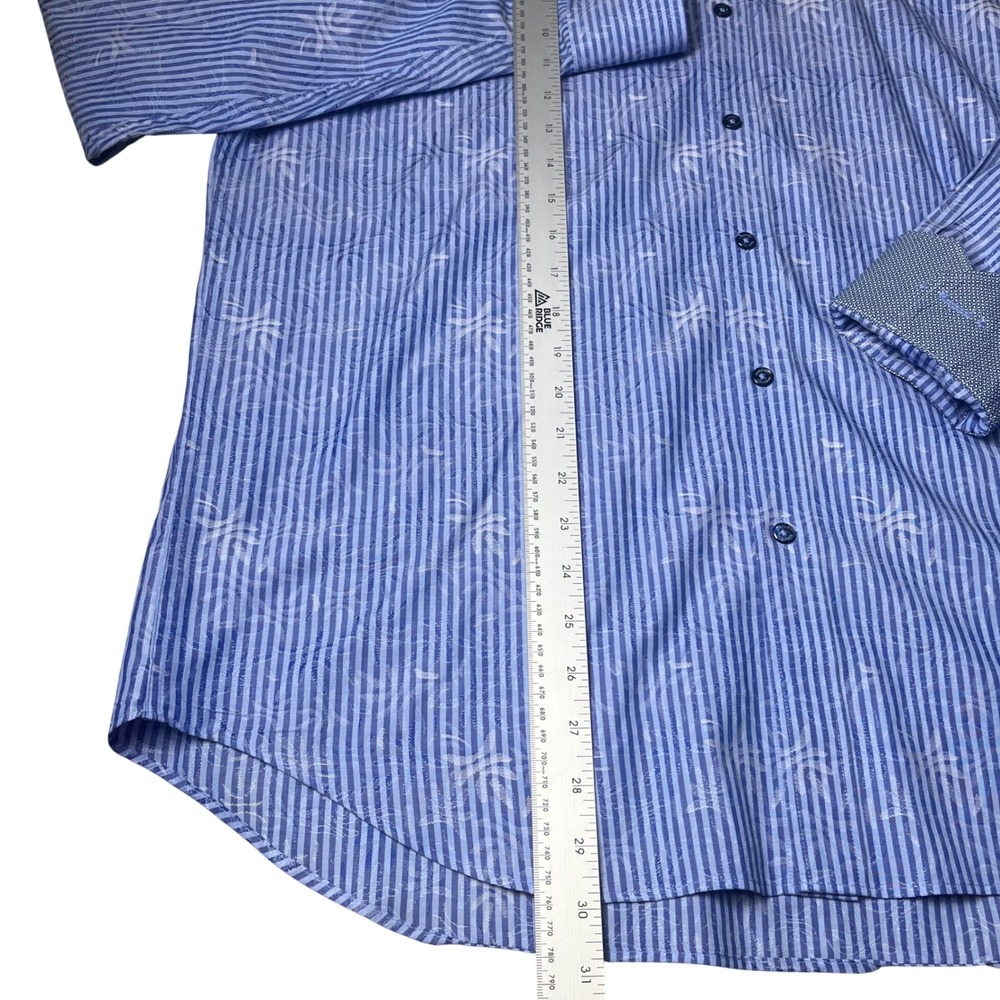 Bugatchi Button Down Shirt Mens Medium Blue Striped Jacquard Classic Fit LS - Picture 8 of 8